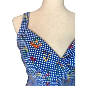 NEW Lands' End Blue Gingham Swim Top Underwire Tankini 14 D Summer Beach